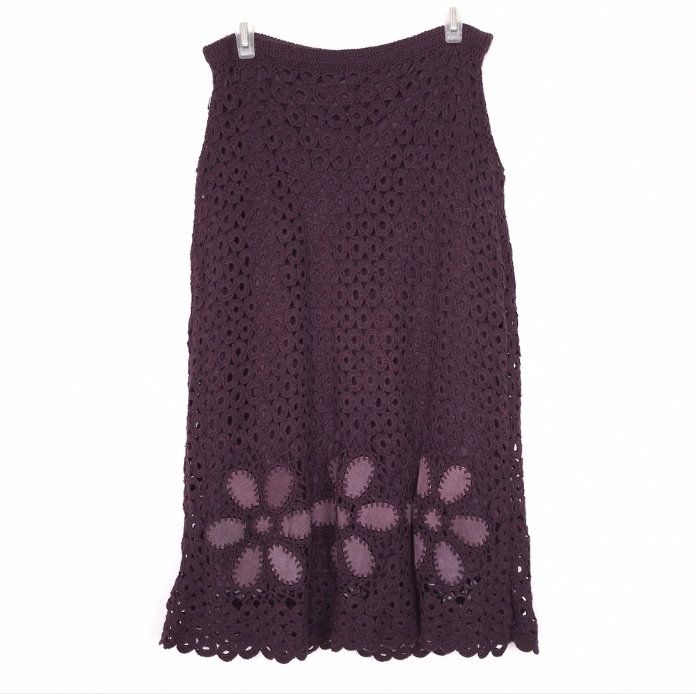 Bandolino vintage Y2K crochet midi skirt boho festival hippie floral 60s purple
